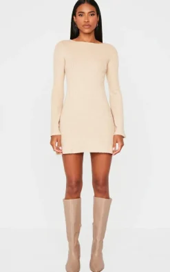 Camel Rib Flared Sleeve Shift Dress