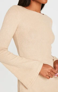 Camel Rib Flared Sleeve Shift Dress