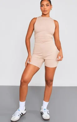 Camel Ribbed Racer Unitard