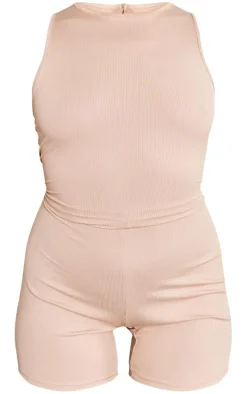 Camel Ribbed Racer Unitard