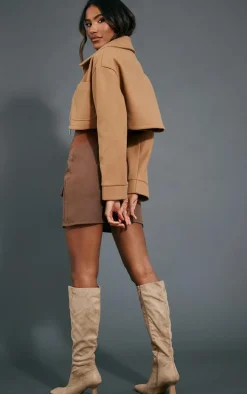 Camel Wool Look Pocket Detail Cropped Jacket