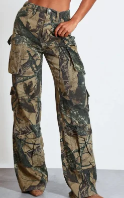 Camo Detailed Print Wide Leg Jeans