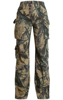 Camo Detailed Print Wide Leg Jeans