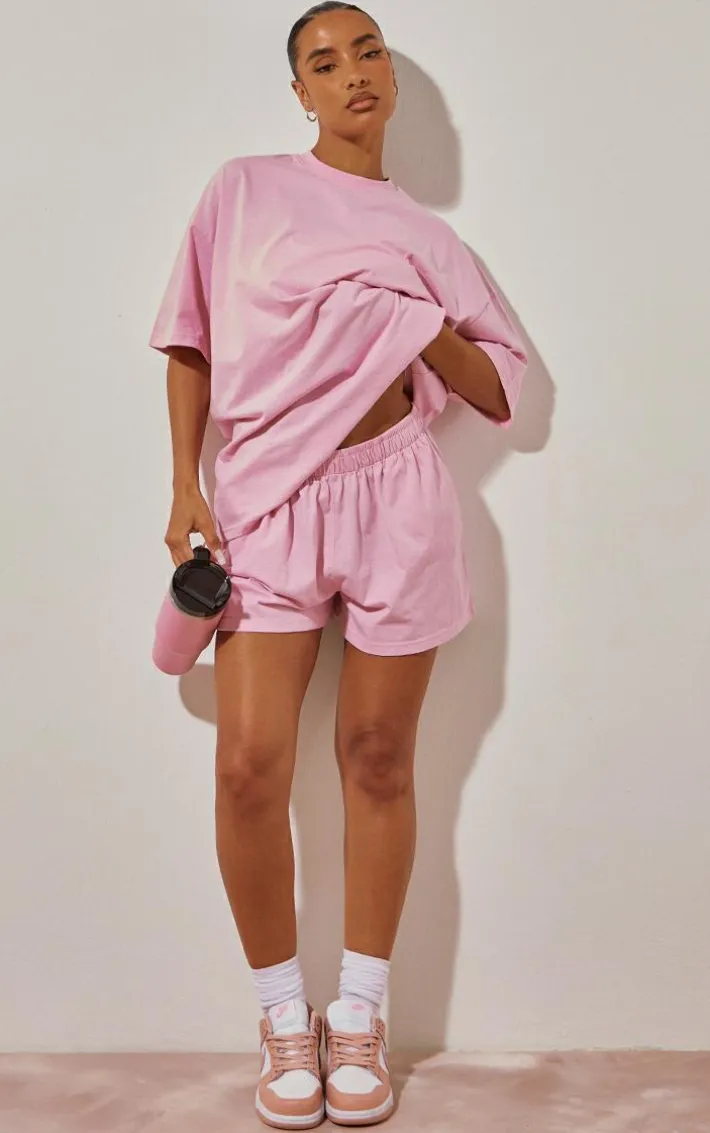 Candy Pink Cotton Oversized Boxy Shorts