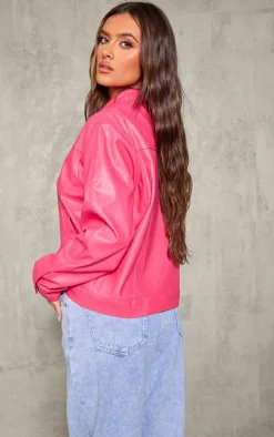 Candy Pink Faux Leather Minimalist Racer Jacket