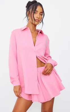 Candy Pink Long Sleeve Oversized Shirt