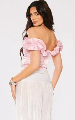 Candy Pink Premium Satin Ruffle Boned Corset