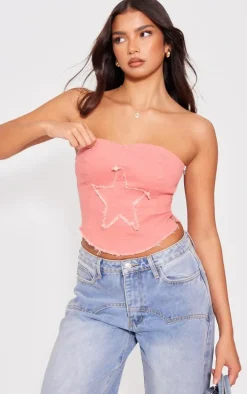 Candy Pink Star Applique Stretch Corset Top