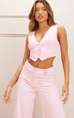 Candy Pink Woven Belted Back Detail Suit Vest Top