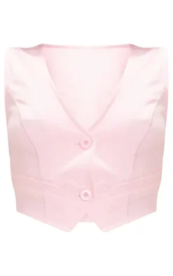 Candy Pink Woven Belted Back Detail Suit Vest Top
