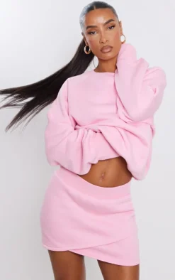 Candy Pink Wrap Sweat Mini Skirt