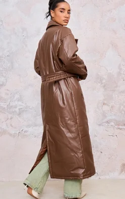 Cappuccino Coated Puffed Maxi Trench Coat