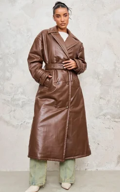 Cappuccino Coated Puffed Maxi Trench Coat