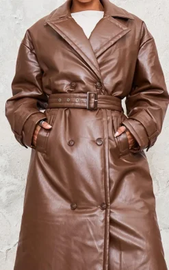 Cappuccino Coated Puffed Maxi Trench Coat