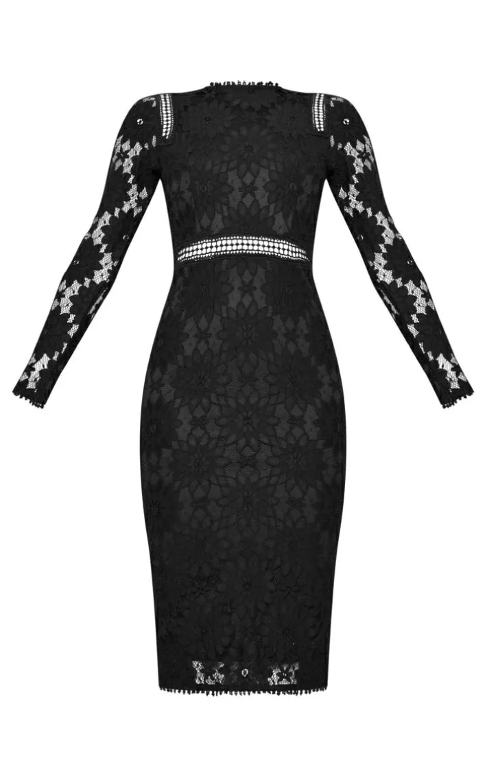 Caris Black Long Sleeve Lace Bodycon Dress