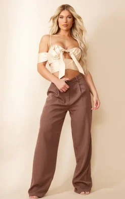 Champagne Satin Bow Ruched Bust Bardot Bralet