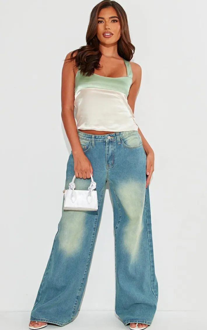 Champagne Satin Color Block Cami Top