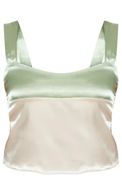 Champagne Satin Color Block Cami Top