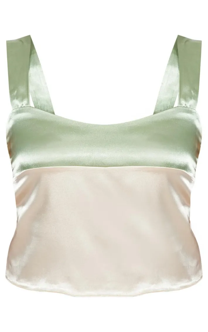 Champagne Satin Color Block Cami Top
