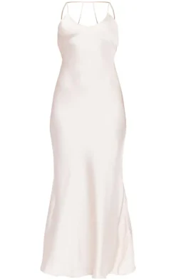 Champagne Satin V Neck Slip Dress