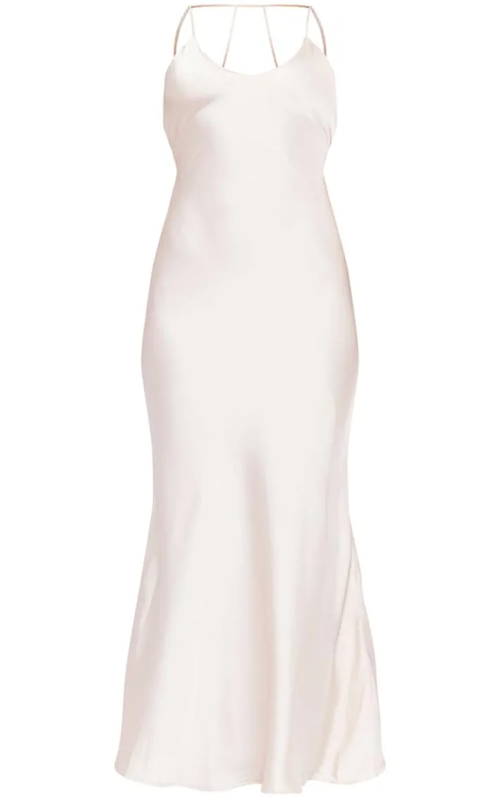 Champagne Satin V Neck Slip Dress