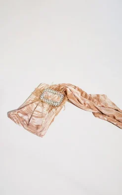 Champagne Textured Velvet Diamante Buckle Clutch