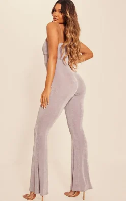 Charcoal Acetate Slinky Twist Bust Flared Jumpsuit