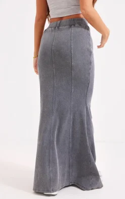 Charcoal Acid Wash Rib Flippy Maxi Skirt