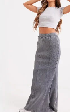 Charcoal Acid Wash Rib Flippy Maxi Skirt