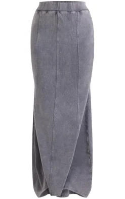 Charcoal Acid Wash Rib Flippy Maxi Skirt