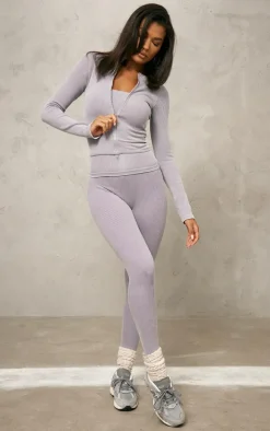 Charcoal Acid Wash Snatched Rib Zip Up Long Top