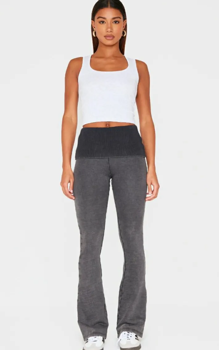 Charcoal Acid Washed Jersey Fold Over Flares