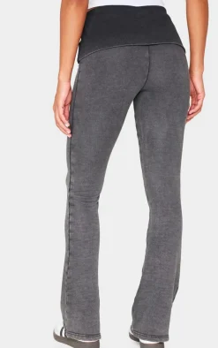 Charcoal Acid Washed Jersey Fold Over Flares