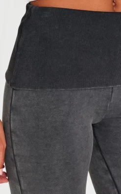 Charcoal Acid Washed Jersey Fold Over Flares