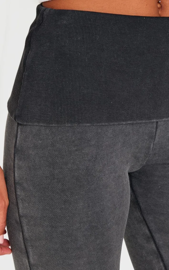 Charcoal Acid Washed Jersey Fold Over Flares