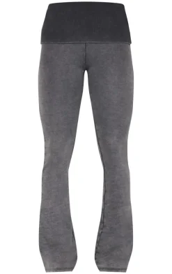 Charcoal Acid Washed Jersey Fold Over Flares