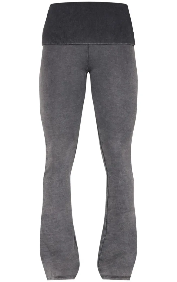 Charcoal Acid Washed Jersey Fold Over Flares