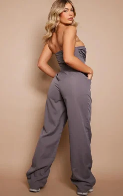 Charcoal Bandeau Corset Wide Leg Jumpsuit