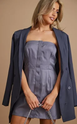 Charcoal Bandeau Pocket Detail Bodycon Dress