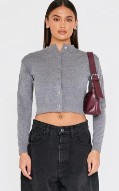 Charcoal Basic Knit Cropped Cardigan