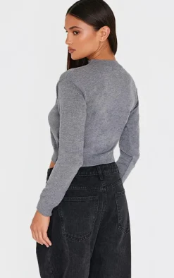 Charcoal Basic Knit Cropped Cardigan