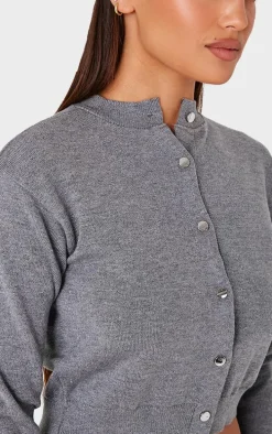 Charcoal Basic Knit Cropped Cardigan