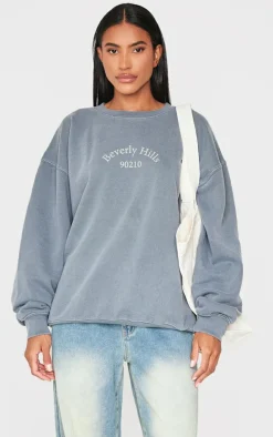 Charcoal Beverly Hills Printed Washed Sweatshirt