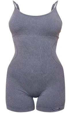 Charcoal Blue Acid Wash Seamless Gym Unitard