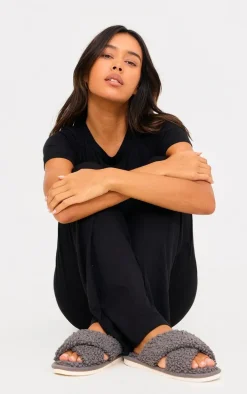 Charcoal Borg Cross Over Slippers