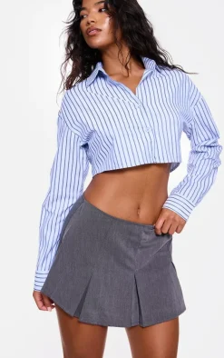 Charcoal Box Pleat Woven Tailored Mini Skirt