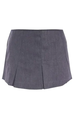 Charcoal Box Pleat Woven Tailored Mini Skirt