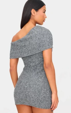 Charcoal Brushed Rib Asymmetric Bodycon Dress