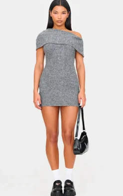 Charcoal Brushed Rib Asymmetric Bodycon Dress