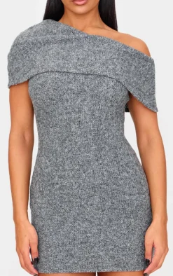 Charcoal Brushed Rib Asymmetric Bodycon Dress